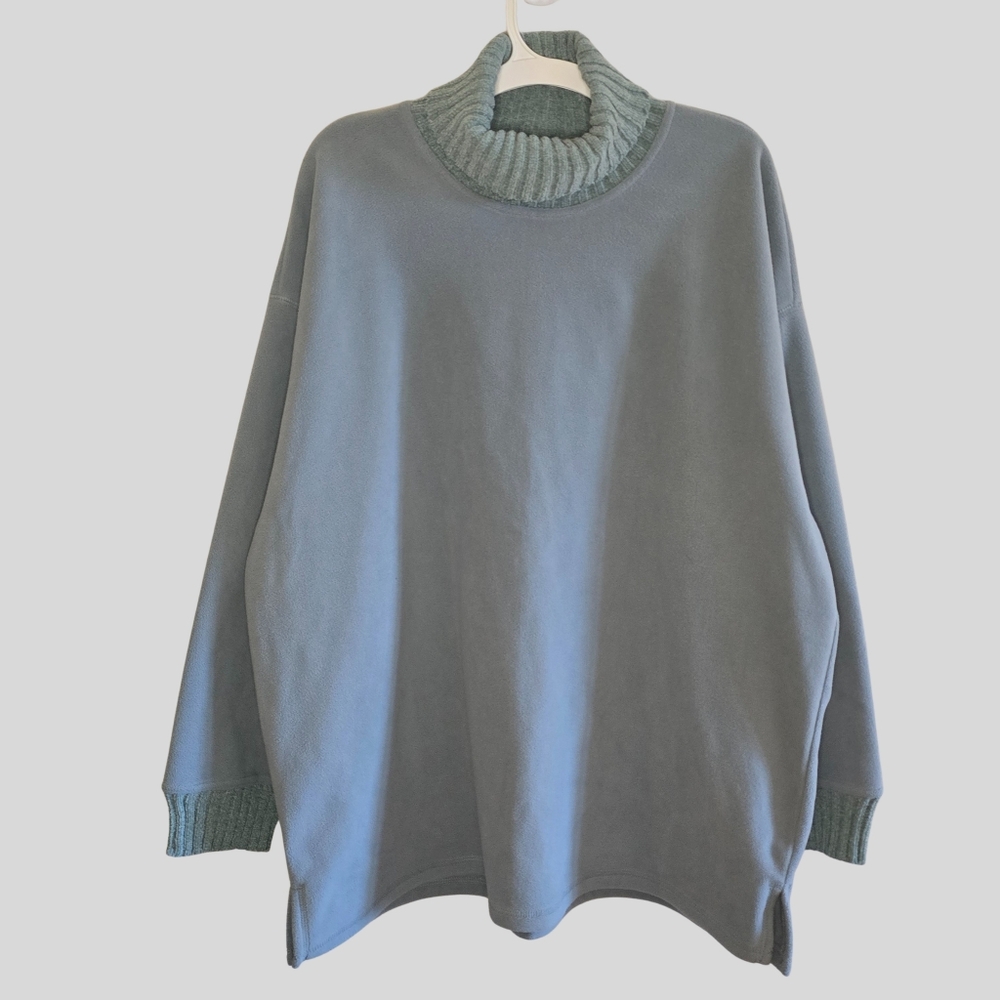 J Jill Fleece Turtleneck Sweater Women's Medium Spearmint Oversized Cozy Soft